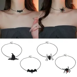 Colliers pendants Style Gothic Collier Halloween Unique Bat Hat Spiders Choker Spooky Look Clavicule Chain For Women Girl Birthday