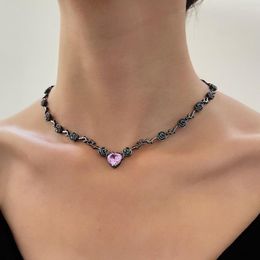 Hangende kettingen Gotische doorn Rose ketting voor vrouwen roze hartvormige metalen sleutelbeenketen Trendy body sieraden geschenk