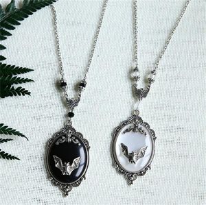 Pendentif Colliers Gothique Vampire Chauve-Souris Pull Collier Argent Plaqué Encadré Camée Halloween Sorcière Cristal Cadeau Pour Amoureux