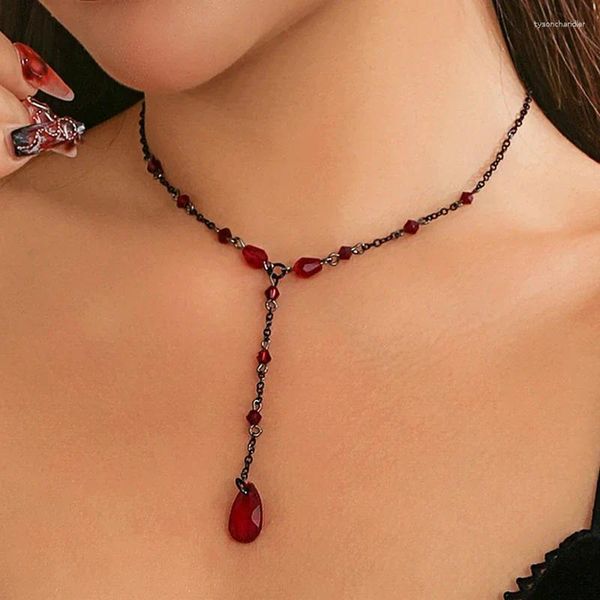 Collares colgantes Gota de sangre de vampiro gótico Estilo victoriano Gargantilla Lariat Y Collar Cumpleaños Regalos de Halloween para mujeres Mamá Niñas