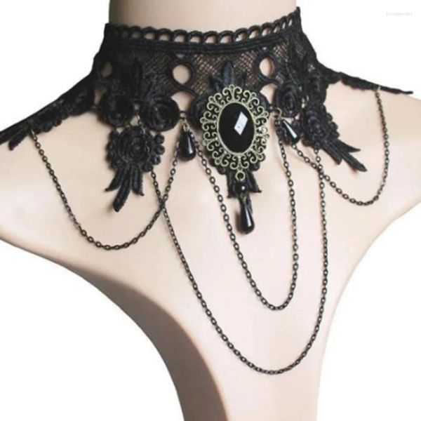 Collares colgantes gótico victoriano encaje negro mujeres boho cristal tassel sexy oscuro loli estilo collar de halloween joyería regalo de fiesta