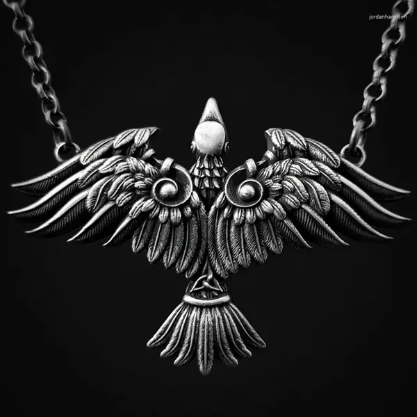 Pendentif Colliers Gothique Viking Celtic Crow Bird Hujin Munin Morigan Collier Mode Rétro Hommes et Femmes Amulette Bijoux