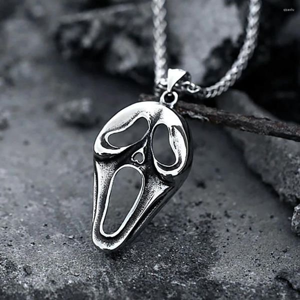 Pendentif Colliers Gothique Vintage Masque Crâne Collier Pour Hommes Punk En Acier Inoxydable Tête Fantôme Bijoux De Mode Cadeaux Goutte