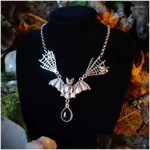 Pendentif Colliers Gothique Wiccan Pagan Vintage Bat Spiderweb Vampire Collier Ras Du Cou Pour Femmes Mode Bijoux Décorations En Gros Otde7