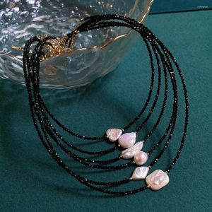 Colliers pendants Gothnic Natural Natural Freshwater Pearl Black Crystal Collier pour femmes Cœur irrégulier Round Coin Square Baroque Charme