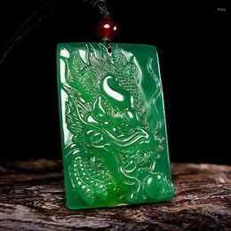 Hanger Kettingen Grade A Groene Jade Draak Met Touw Ketting Myanmar Jadeïet Certificaat Chinese Zodiac Charms Amulet Ketting