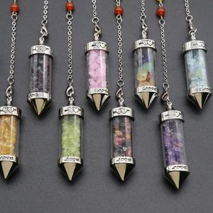 Pendentif Colliers Gravier Pierre Naturelle 7 Chakra Pendentifs Pour Femmes Hommes Cristal De Quartz Jaune Yoga Reiki Guérison Divination JewelryPend