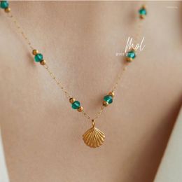 Pendentif Colliers Perles Vertes Shell Collier En Acier Inoxydable Pour Les Femmes D'été Délicat Bijoux Bohême Plage Vacances