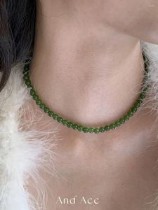 Pendentif Colliers Vert Calcédoine Jade Série Collier De Perles S925 Sterling Argent Trésor Boucle Chaîne De Clavicule Chinoise Pour Les Femmes