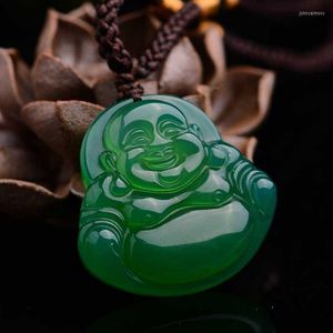 Pendentif Colliers Couleur Verte Calcédoine Rire Bouddha Lucky Fine Sculpture Collier