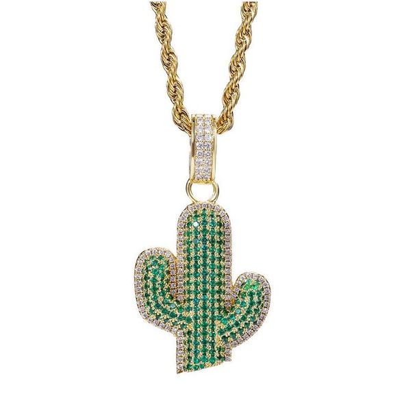 Pendentif Colliers Cristal Vert Cactus Collier Pour Femmes Hommes Or Clavicule Chaîne Femme Partie Bijoux Cadeau Drop Delivery Pendentifs Dhxzf