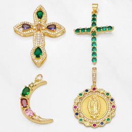 Pendentif Colliers Croix de cristal vert pour collier CZ Plaqué or Lune Vierge Marie Fournitures Bijoux Fabrication En Vrac Pdta801Pendant
