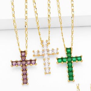 Pendentif Colliers Collier de croix de cristal vert pour femmes Cuivre CZ Jésus Plaqué or Relius Bijoux Collier Cruz Drop Livraison Bijoux Dhhci