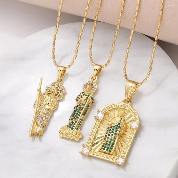 Collares colgantes Cristal verde San Judas para mujeres Collar religioso Amuleto Joyas de oro chapadas Regalos su NKES37