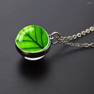 Hanger kettingen groen blad ketting ader bolvormig dubbelzijdig glas hangende nek sieraden vriend vrije tijd cadeau