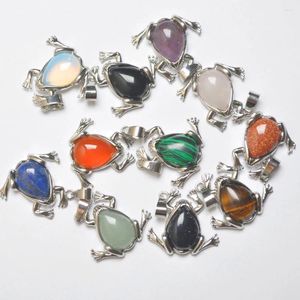 Colliers pendants malachite / quartz rose / cristal / grès / lapis / agate / opale grenouille animale bijoux pour femme cadeau 1pcs