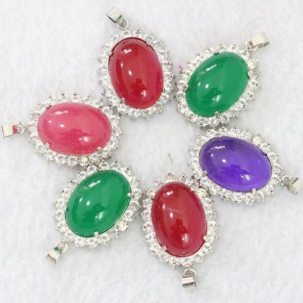 Collares pendientes Verde Rojo Púrpura Calcedonia Jades Cristal 26x32mm Oval Charms Making Collar Accesorios Joyería B1104