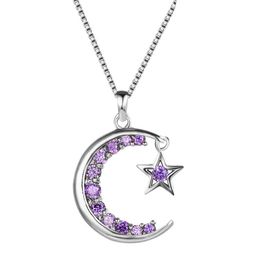 Pendentif Colliers Green Sky Bijoux simples Diamant blanc Lune + Étoile Collier de style de mode personnalisé pour les femmes