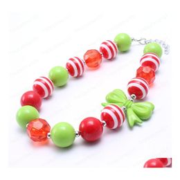 Collares pendientes Greenaddred Color Baby Kid Chunky Necklace Christmas Girl Kids Bubblegum Bead Niños Joyería Drop Delivery Neckl Dhbqm