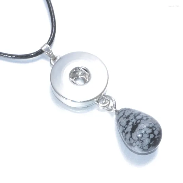 Pendentif Colliers Couleur Gris Pierre Naturelle Forme De Goutte D'eau 18mm Bouton Pression Bijoux Collier Fit Boutons DZ0125k