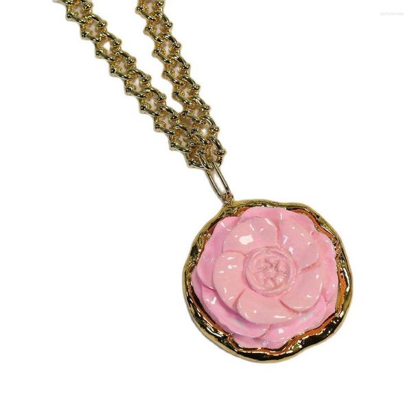 Pendentif Colliers GuaiGuai Bijoux Plaqué Or 24K Rose Turquoises Fleur Chaîne Dorée Collier Pour Femmes Cadeaux