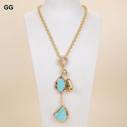 Hangende kettingen guaiguai sieraden 27 "witte biwa parel blauw turquoise edelstenen stenen lariat ketting ketting