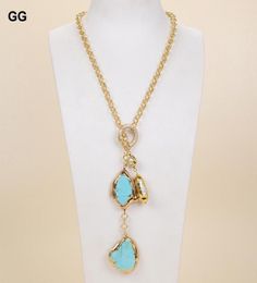 Hanger Kettingen GuaiGuai Sieraden 27quot Witte Biwa Parel Blauw Turquoise Edelstenen Steen Lariat Chain Necklace1727173