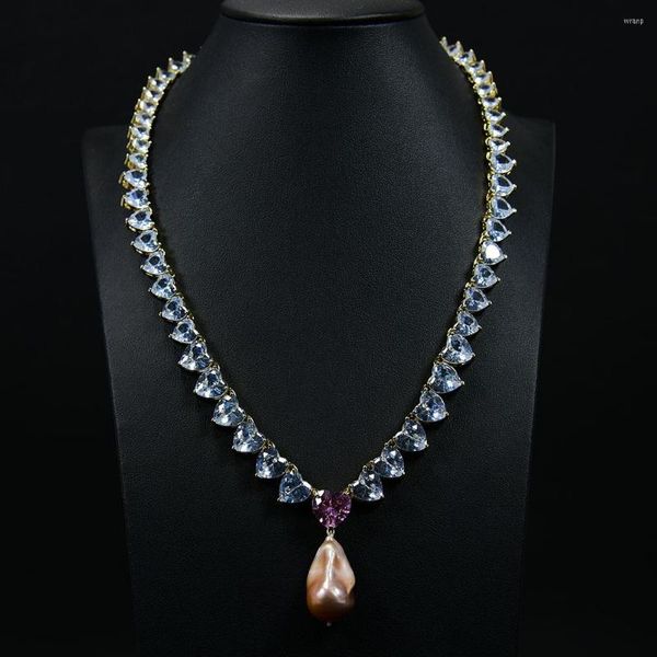 Collares colgantes joyas guaiguai cultivadas keshi perla dhinestone heart hojas de oro collar colaboradoras barroco