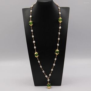 Hanger kettingen guaiguai sieraden natuurlijke witte barokke keshi parel groen murano glazen rozenkrans ketting lange ketting handgemaakt voor vrouwen