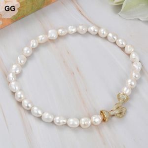 Collares pendientes GuaiGuai Jewelry Natural Big White Baroque Keshi Pearl Gold Plated Connector CZ Broche Collar para mujer Lady Gift