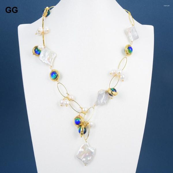 Collares colgantes GuaiGuai Joyería Natural Agua Dulce Cultivada Blanco Keshi Perla Azul Murano Vidrio Gargantilla Collar 21 