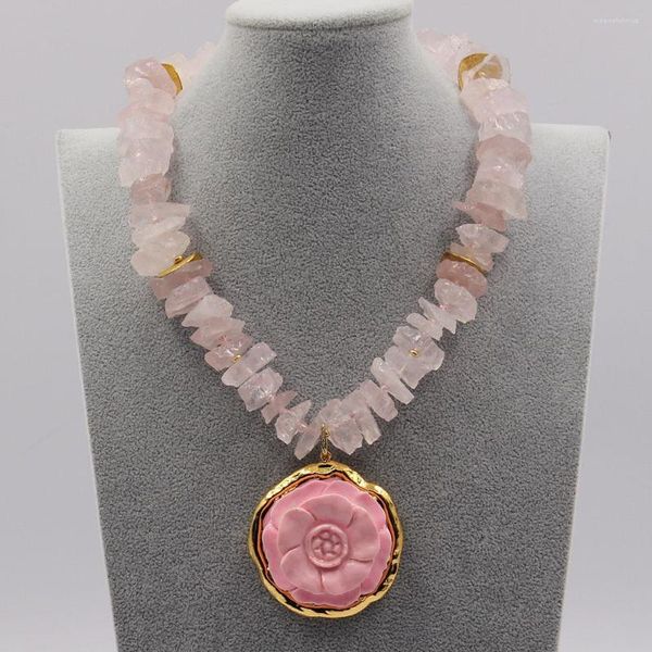 Collares colgantes GuaiGuai Joyería Natural Cuarzo Rosa áspero Collar crudo Rosa Chapado en oro Turquesa Flor hecha a mano para mujeres