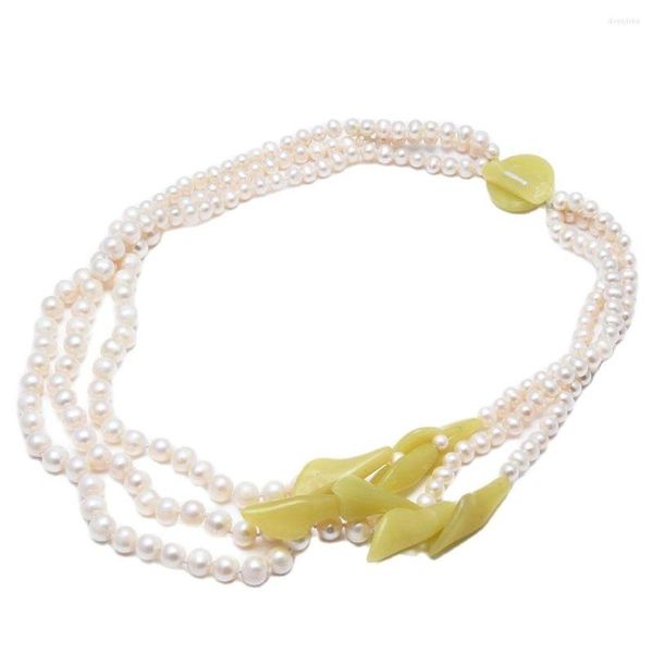 Pendentif Colliers GuaiGuai Bijoux Naturel Blanc Perle Jaune Jade Topaze Fleur Collier 20