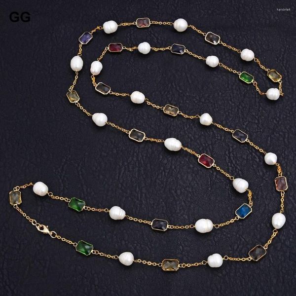 Collares colgantes joyas guaiguai perla natural 64 '' Arroz de arroz Cristal de oro Cabina plateada Collar para mujeres