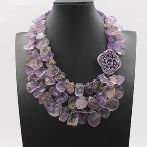 Pendentif Colliers GuaiGuai Bijoux Véritable Amétrine Rugueuse Ronde À Facettes Violet Collier D'améthyste Cristal CZ Pave Connecteur Fait À La Main Pour FemmesPe