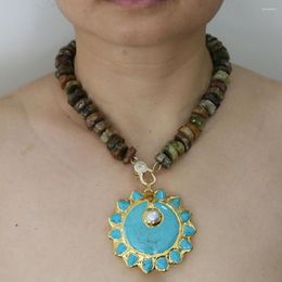 Collares colgantes GuaiGuai Joyería Gemas reales Piedra Granates verdes Demantoides Losa Nugget Collar Turquesas Perla Pavimentada Encantos de flores de sol