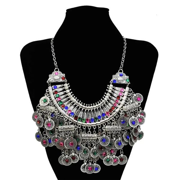 Pendentif Colliers Gypsy Turc Tribal Coloré Strass Pièces Collier Boucles D'oreilles pour Femmes Boho Pakistan Afghan Robe Vêtements Inde Bijoux Ensembles 231211