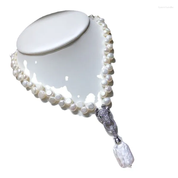 Pendentif Colliers Habitoo 7-8mm Collier de perles d'eau douce blanches Big Baroque CZ Léopard Bijoux pour femmes Cadeaux de charme Usure quotidienne