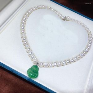 Collares pendientes HABITOO lujo Natural 9-10mm blanco collar de perlas de agua dulce verde Jade Buda gargantilla para mujer joyería de moda regalo
