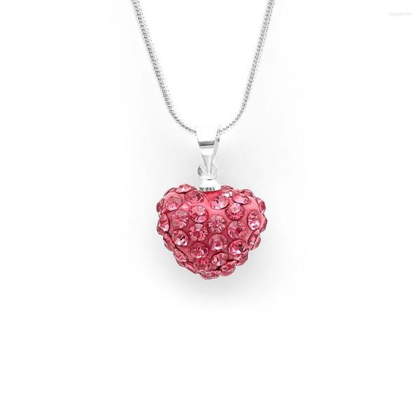 Collares pendientes Hainon Pink Love Heart Full Zircon Crystals para mujeres niñas regalo cadena de color plata joyería