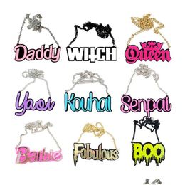 Colliers pendants Halloween Hip Hop Bijoux pour hommes Zombie Boo Witch Queen Daddy Buffy Lettres acryliques Collier Femme Party Drop de Dhw7i