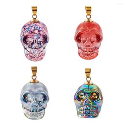 Hanger kettingen Halloween Skull Glass Hangers Multicolour skelet geëlektropleerde K9 Charms voor vrouwen ketting diy sieraden maken