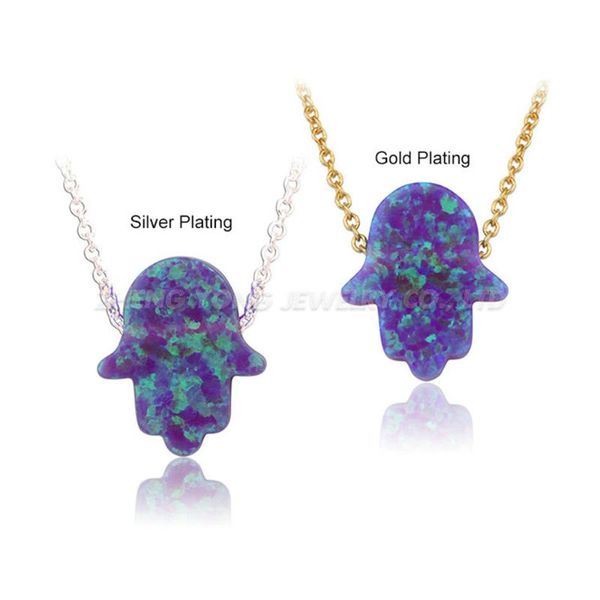 Colliers pendentifs Hamsa Opal Bijoux Collier avec 11x13mm CollierPendentif