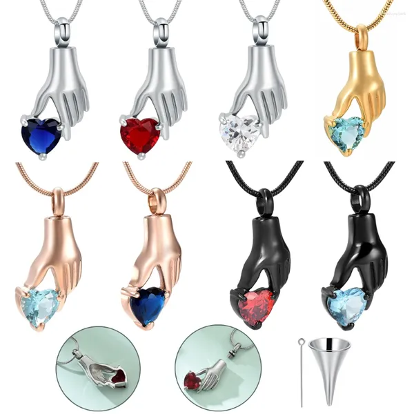 Colliers pendentifs Collier d'urne de crémation à la main avec cristal de coeur pour porte-cendres humaines/animaux de compagnie en acier inoxydable personnaliser les bijoux pour femmes