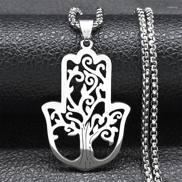 Collares colgantes Mano de Fátima Hamsa Collar de cadena para mujeres Hombres Acero inoxidable Color Plata Árbol Vida Joyería Regalo Collier N9737S01