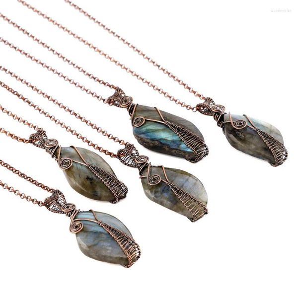 Pendentif Colliers Tissé À La Main Irrégulier Labradorite Créatif Rétro Bijoux Fil Enveloppant Pierre Naturelle Diy Originalité Collier Ornement