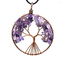 Pendentif Colliers Collier d'arbre de vie rétro tissé à la main avec fil de bronze pour femmes Reiki Guérison 7 Chakra Bijoux de gravier de cristal naturel