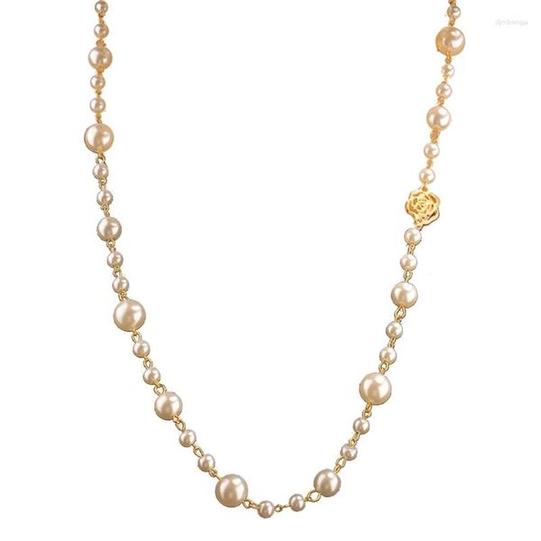 Collares colgantes hechos a mano Camelia collar de perlas Vintage en capas cadena larga moda estética regalo de cumpleaños para mujeres niñas 40GB