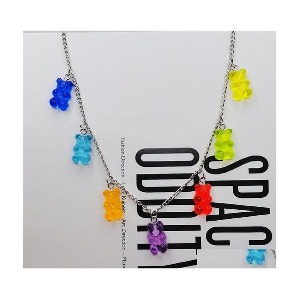 Collares pendientes Caramelo hecho a mano 7 colores lindo oso de dibujos animados colgantes encanto collar de cadena para mujeres niña joyería diaria regalos de fiesta Dr Dhebq