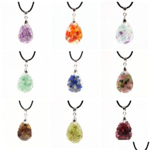 Hanger Kettingen Handgemaakte Chip Stone Wate Rdrop Ketting Voor Vrouwen Mannen Gemstone Crystal Column Tear Drop Hangers Sieraden Dr Dhwm6